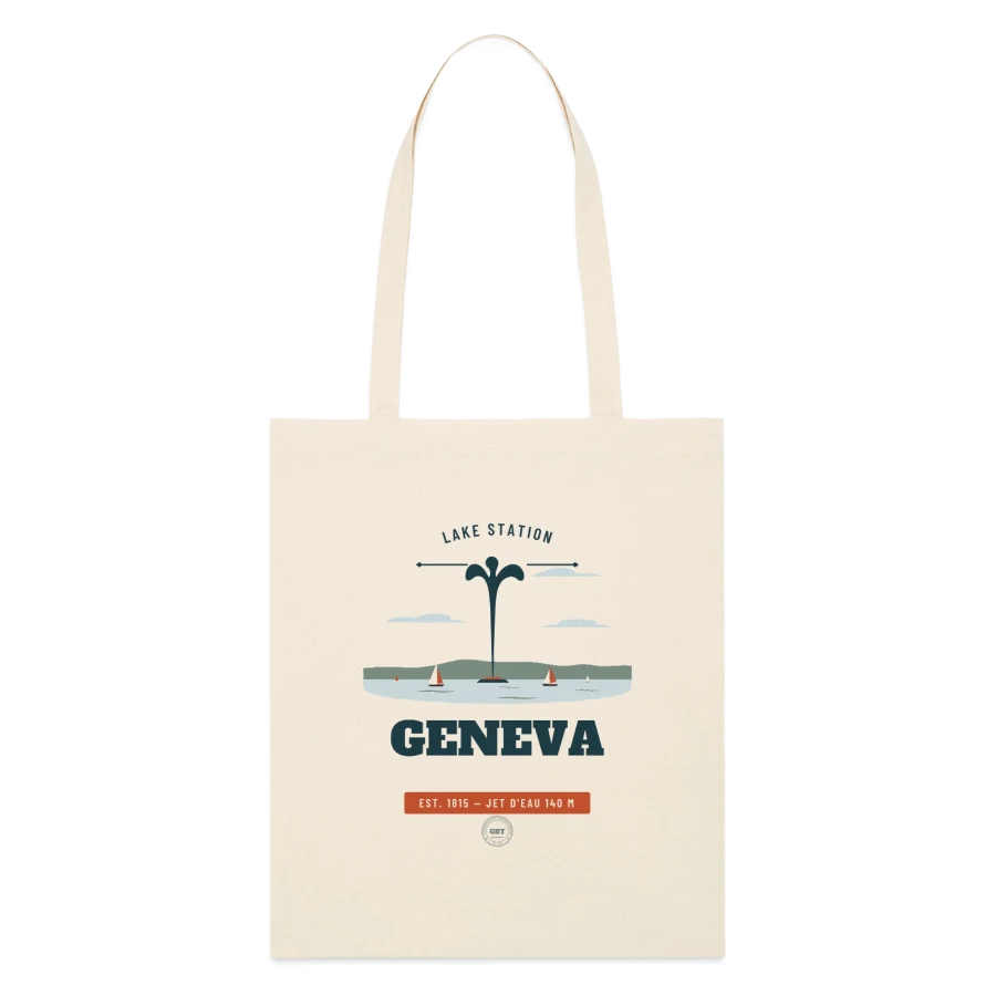 Geneva badge on a stanley/stella organic tote bag, soft Ecru