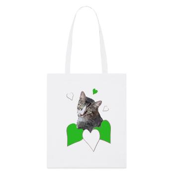 Katzenliebe getigerte Katze grünen Herzen - Stanley/Stella Bio-Stoffbeutel - Weiß - Vorne