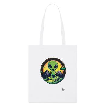 a cute green alien loves nature - Stanley/Stella Organic Tote Bag - white - Front