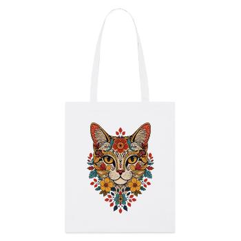 Tête de chat fleurie - Tote bag bio Stanley/Stella - blanc - Devant