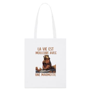 La vie est meilleure avec une marmotte - Tote bag bio Stanley/Stella - blanc - Devant