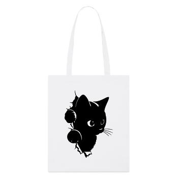 Curious Black Kitten Spying | T-Shirt Kawaii - Stanley/Stella Organic Tote Bag - white - Front