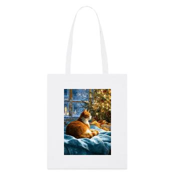 Gemütliche Weihnachtskatze am Baum - Stanley/Stella Bio-Stoffbeutel - Weiß - Vorne