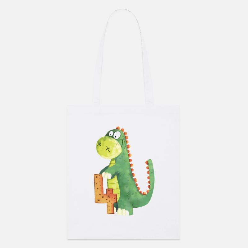 Dino Mit Zahl 4 I Vierter Geburtstag Dinosaurier - Stanley/Stella Bio-Stoffbeutel - Weiß