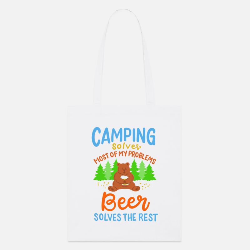 Funny Camping Bear Beer Solves Problems Art - Stanley/Stella Organic Tote Bag - white