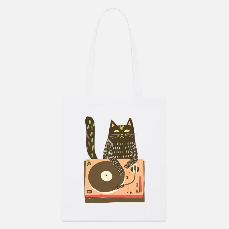 DJ chat sur platine vinyle - Tote bag bio Stanley/Stella - blanc