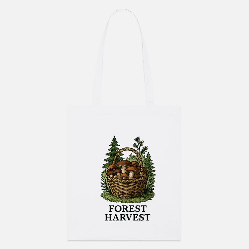Récolte de paniers de champignons forestiers dans la forêt - Tote bag bio Stanley/Stella - blanc