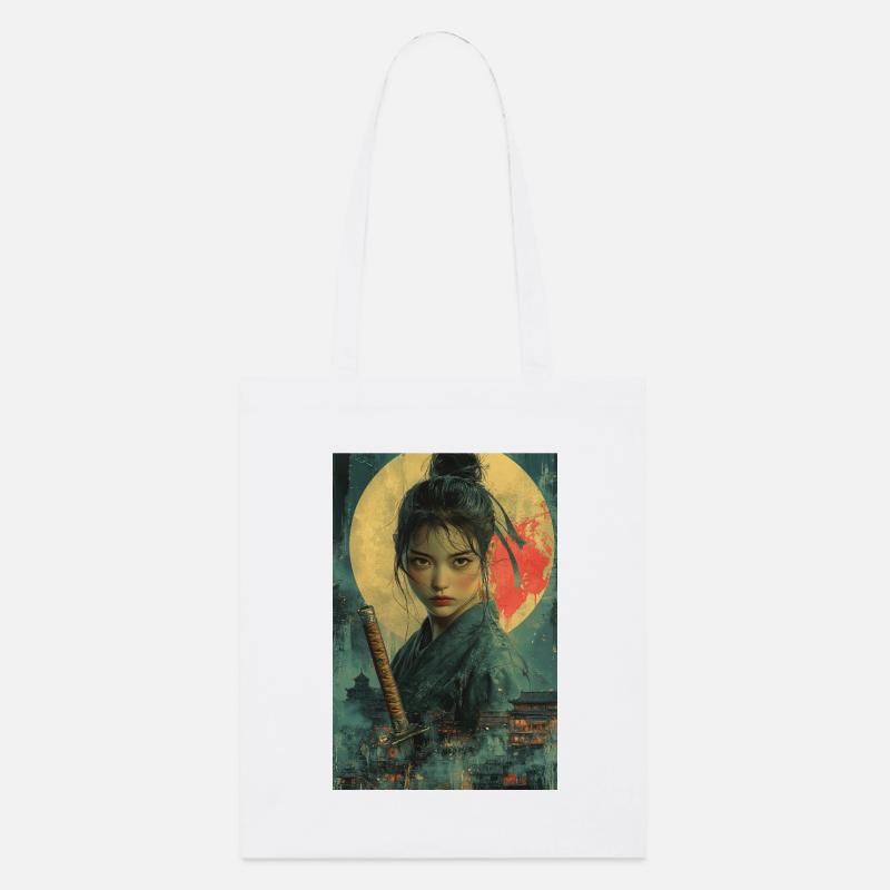 Moonlight Samurai in Asian Style - Stanley/Stella Organic Tote Bag - white