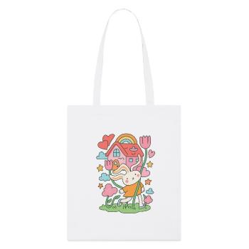 Maison de poupée lapin pastel en fleurs - Tote bag bio Stanley/Stella - blanc - Devant