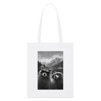 Waschbären-Duo am Bergsee Retro - Stanley/Stella Bio-Stoffbeutel - Weiß - Vorne