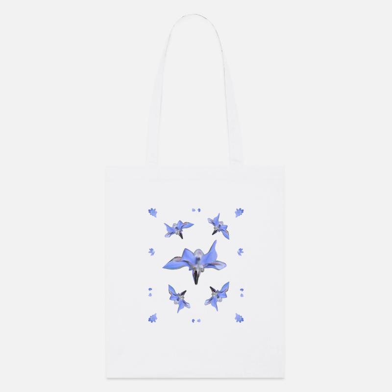 Borretsch Muster blaue Blumen lila Blüten - Stanley/Stella Bio-Stoffbeutel - Weiß