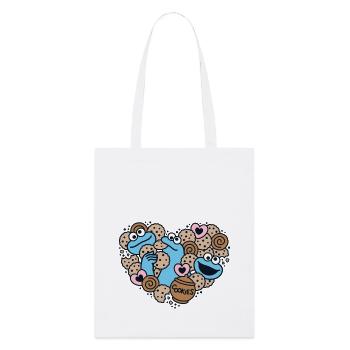 Sesamstraße Design Herz Mit Krümelmonster & Keksen - Stanley/Stella Bio-Stoffbeutel - Weiß - Vorne