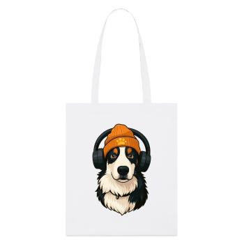 Australian Shepherd mit Mütze und Kopfhörer - Stanley/Stella Bio-Stoffbeutel - Weiß - Vorne