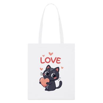 Chat Kawaii Coeur Rosé Love - Tote bag bio Stanley/Stella - blanc - Devant
