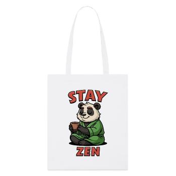 Panda Mönch mit Tee und Stay Zen Schriftzug - Stanley/Stella Bio-Stoffbeutel - Weiß - Vorne