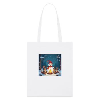 Bonhomme de neige et animaux de la forêt au feu de camp – Cosy - Tote bag bio Stanley/Stella - blanc - Devant