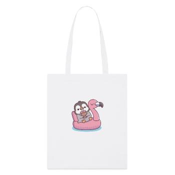 Pingouin mignon se relaxant sur le flotteur de piscine Flamingo - Tote bag bio Stanley/Stella - blanc - Devant