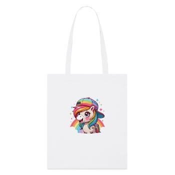 Niedliches Regenbogenpony mit Mütze - Stanley/Stella Bio-Stoffbeutel - Weiß - Vorne