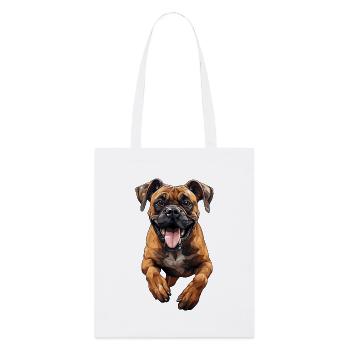 Boxer im Sprung Polygon Design - Stanley/Stella Bio-Stoffbeutel - Weiß - Vorne