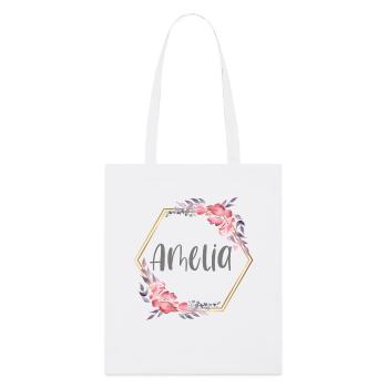 Amelia Mädchen Name Baby Geschenk - Stanley/Stella Bio-Stoffbeutel - Weiß - Vorne
