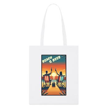 Entspannendes Strand- und Bier-Sonnenuntergangsdesign für Sommerspaß - Stanley/Stella Bio-Stoffbeutel - Weiß - Vorne