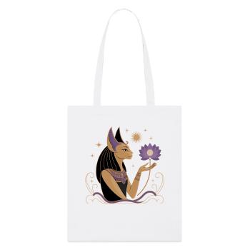 Heiterer Bastet Mit Einer Lotusblume - Stanley/Stella Bio-Stoffbeutel - Weiß - Vorne