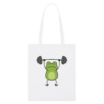Lustiger Frosch mit Hantel Fitness Bodybuilding - Stanley/Stella Bio-Stoffbeutel - Weiß - Vorne