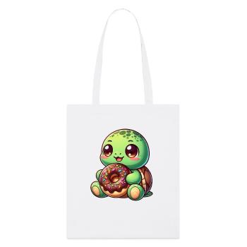Tortue mignonne avec beignet dessin animé grignotage - Tote bag bio Stanley/Stella - blanc - Devant