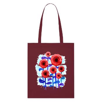Rote Blumen (Wasserfarben) - Stanley/Stella Bio-Stoffbeutel - Burgunderrot - Vorne