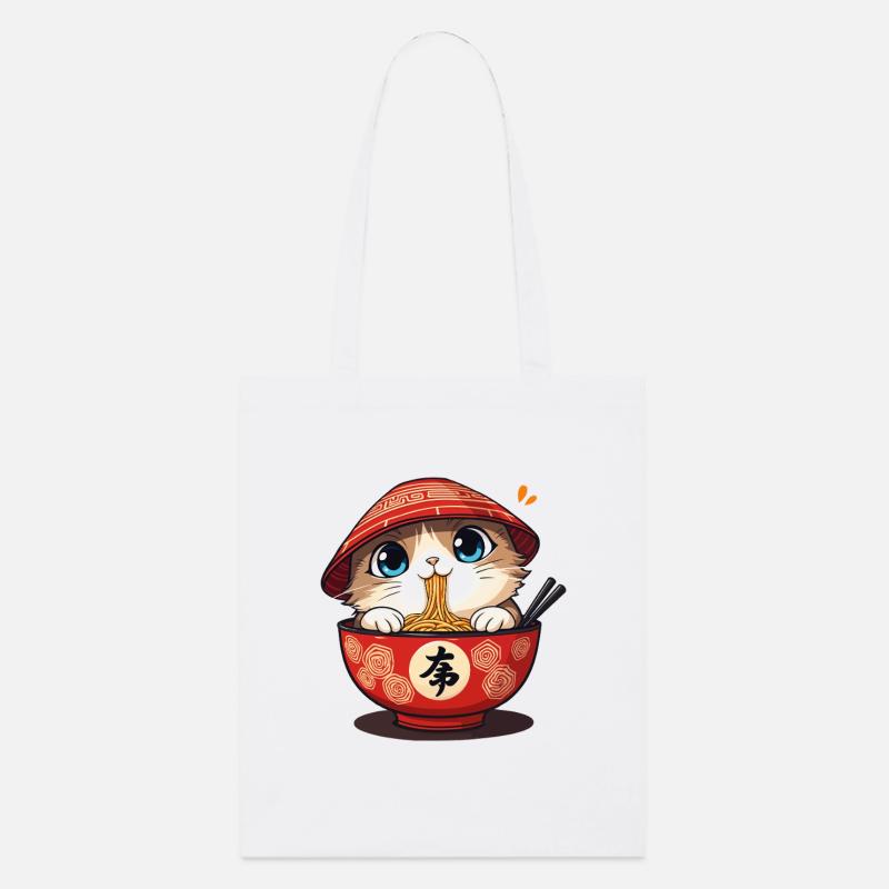 Chaton Japonais Mangeur de Ramen - Tote bag bio Stanley/Stella - blanc