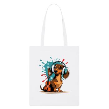 Teckel de musique d’hiver avec casque - Tote bag bio Stanley/Stella - blanc - Devant