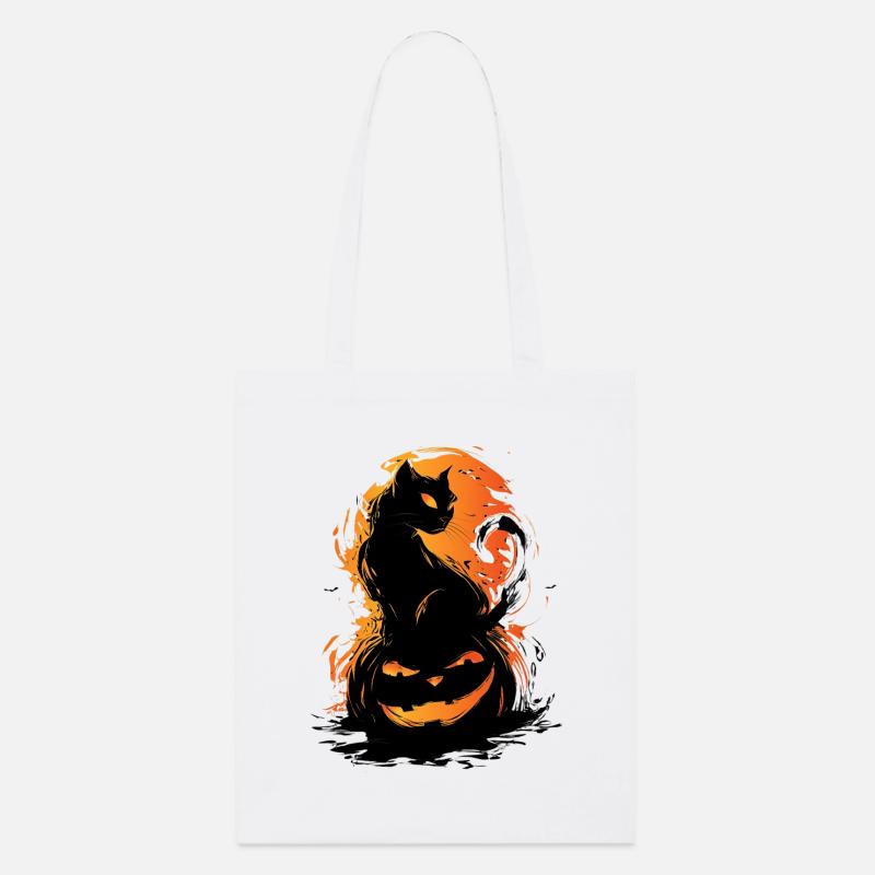 Chat effrayant noir citrouille Halloween Design - Tote bag bio Stanley/Stella - blanc