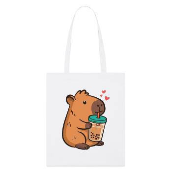 Capybara Bubble Tea Kawaii Boba Tea Thé au lait - Tote bag bio Stanley/Stella - blanc - Devant