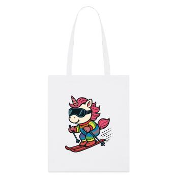 Mignon licorne de ski en costume arc-en-ciel - Tote bag bio Stanley/Stella - blanc - Devant