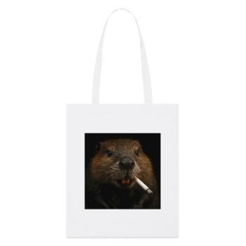 Smoking Beaver - Stanley/Stella Bio-Stoffbeutel - Weiß - Vorne