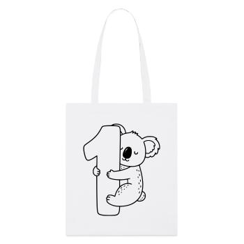 Koala mit Zahl 1 Cartoon Illustration - Stanley/Stella Bio-Stoffbeutel - Weiß - Vorne