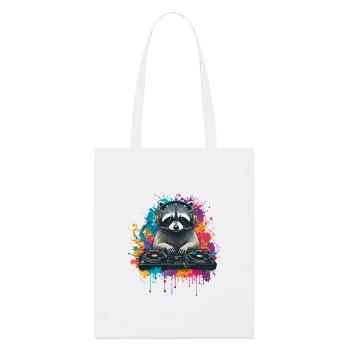 Raccoon at the DJ booth - Stanley/Stella Organic Tote Bag - white - Front