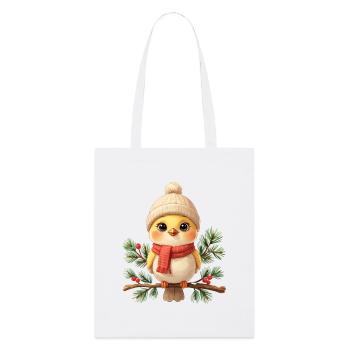 Poussin d’hiver sur une branche de sapin - Tote bag bio Stanley/Stella - blanc - Devant
