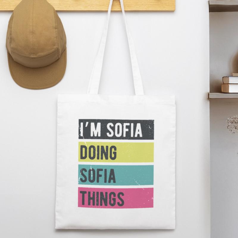 Ich bin Sofia und mache Sofia-Dinge in Retro-Farben Stanley/Stella Bio-Stoffbeutel