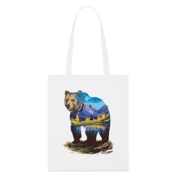 Wander Bear Mountains Lake Conception rétro de la nature - Tote bag bio Stanley/Stella - blanc - Devant