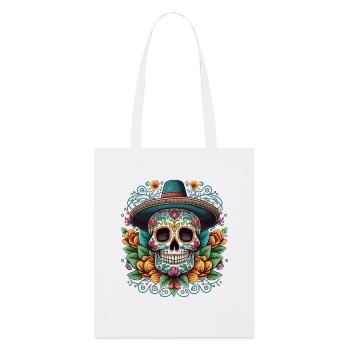 Crâne en sucre avec chapeau et Aztèque floral - Tote bag bio Stanley/Stella - blanc - Devant