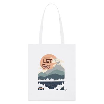 Soleil, montagnes, forêt, lac et bus Allons-y - Tote bag bio Stanley/Stella - blanc - Devant