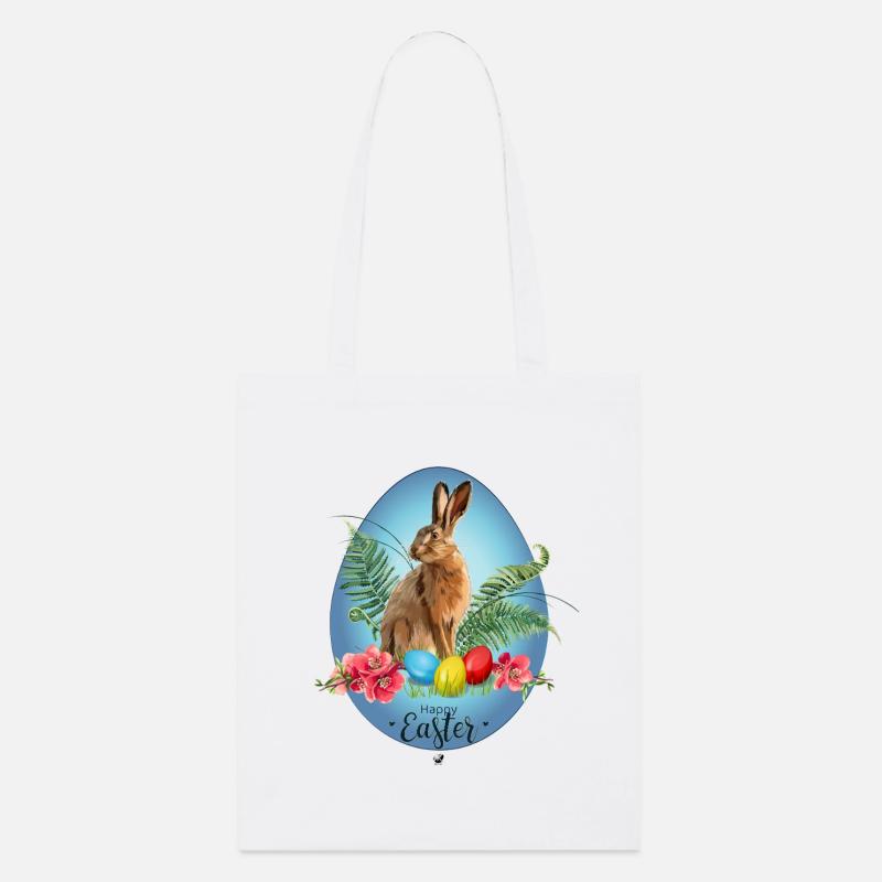 Bunny, Easter eggs and cherry blossoms illustration - Stanley/Stella Organic Tote Bag - white