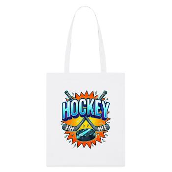 Eishockey Comic Style Schläger und Puck - Stanley/Stella Bio-Stoffbeutel - Weiß - Vorne
