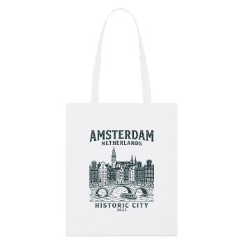 Skyline du canal de la ville d’Amsterdam aux Pays-Bas - Tote bag bio Stanley/Stella - blanc - Devant