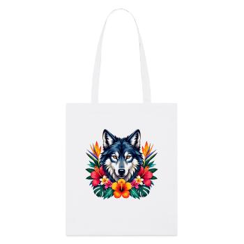 Wolfskopf mit Tropenblumen - Stanley/Stella Bio-Stoffbeutel - Weiß - Vorne