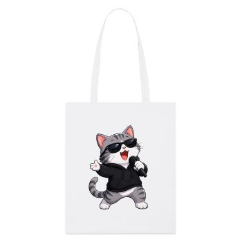 Cute Cat Cartoon Karaoke Singer Musician Comic - Stanley/Stella Organic Tote Bag - white - Front