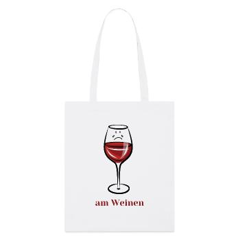 Trauriges Rotweinglas 'am Weinen' Design - Stanley/Stella Bio-Stoffbeutel - Weiß - Vorne