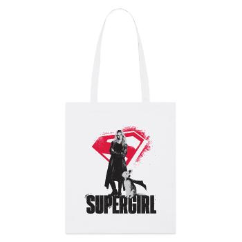 Supergirl Movie Lettering With Kara And Krypto - Stanley/Stella Organic Tote Bag - white - Front