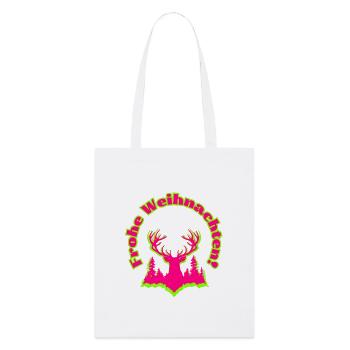 Frohe Weihnachten Hirsch im Wald neon pink grün - Stanley/Stella Bio-Stoffbeutel - Weiß - Vorne